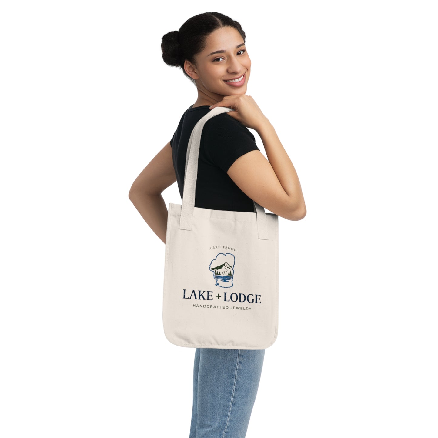 Lake + Lodge Canvas Tote Bag — Lake Tahoe Handcrafted Jewelry Logo